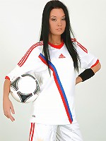 Russian babe in soccer gear strips
