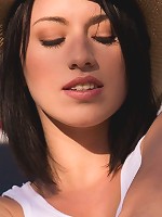 Megan Piper takes her top off in the back of a pickup truck