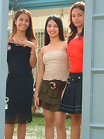 Three hot Filipina babes ride and flash pussy in public