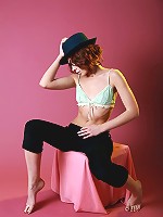 Redhead teen with hairy pussy stripping and spreading legs